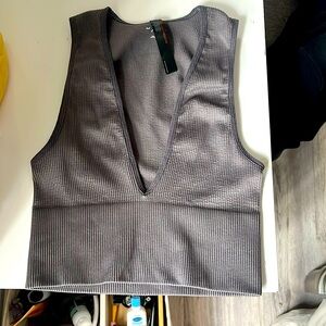 Urban Outfitters grey ribbed low V neck top
